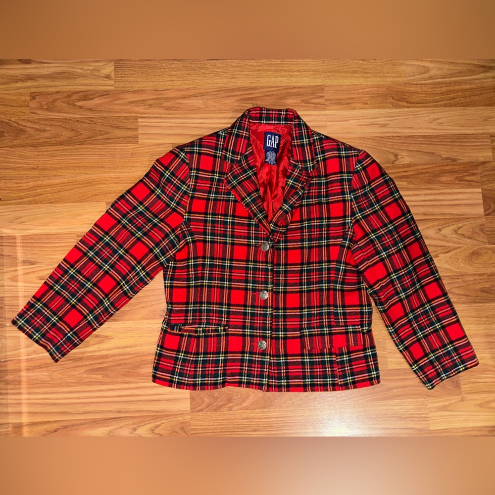 GAP Red and Black Plaid Blazer